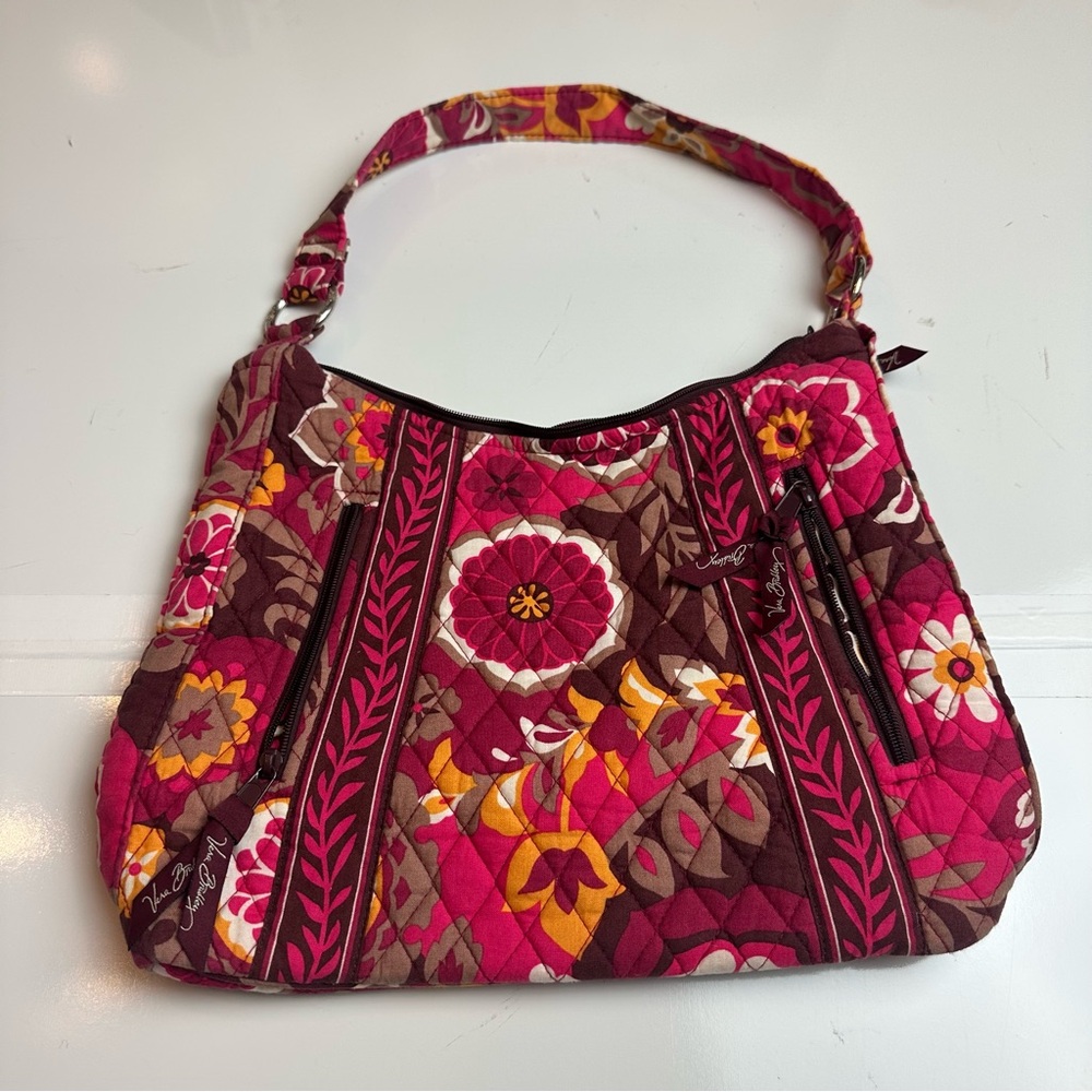 Vera Bradley Y2K Boho Pink Brown Floral Quilted Shoulder Bag Retired Print